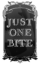 a frame with the view of a garden inside. text is overlayed with the words JUST ONE BITE